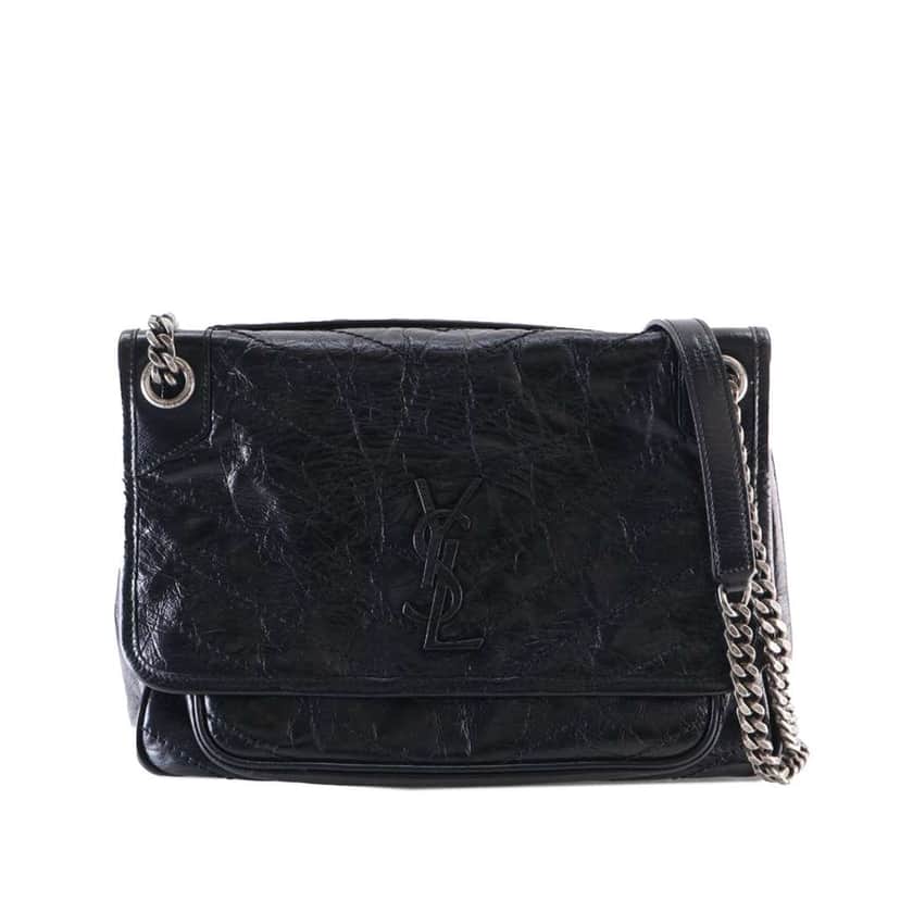 Saint Laurent Medium Crinkled Calfskin Niki Black Leather Very good condition - Front View