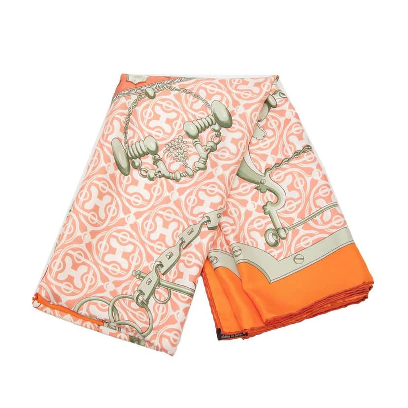 Hermès Mors et Gourmettes Silk Shawl Orange Silk Very good condition - Front View