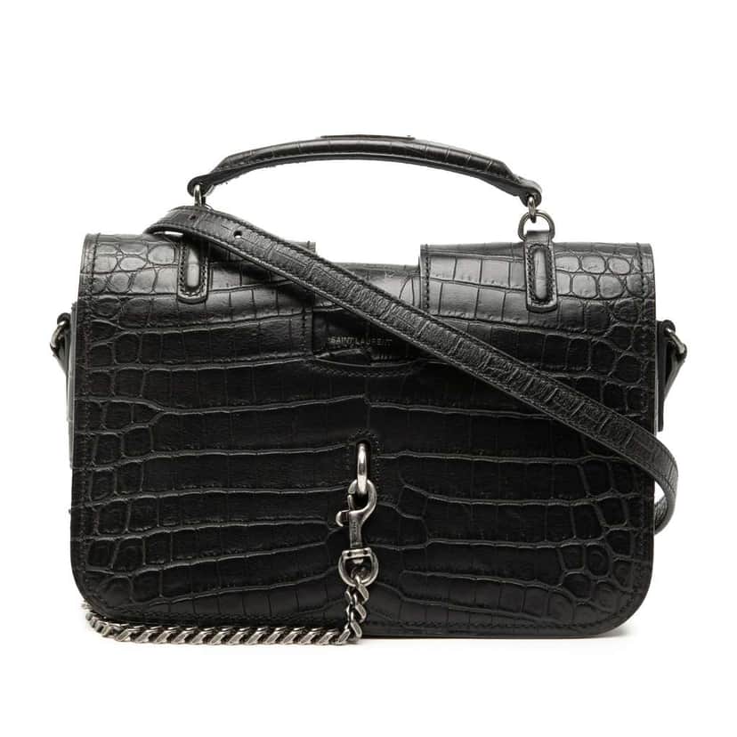 Saint Laurent Medium Croc Embossed Leather Charlotte Messenger Bag Black Leather Very good condition - Front View