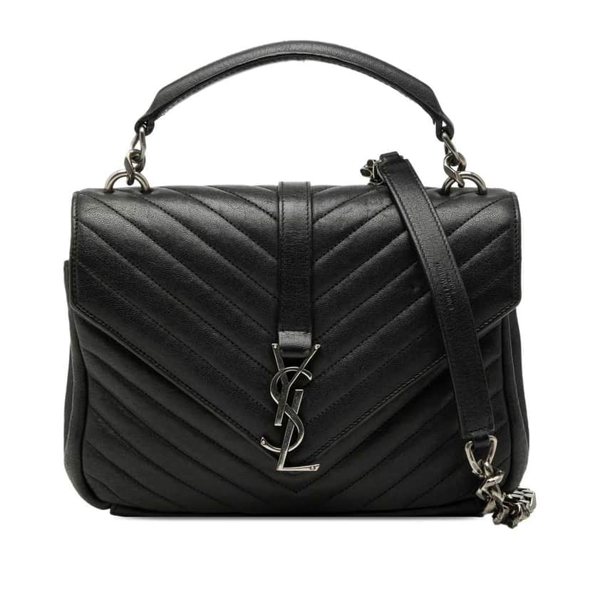 Saint Laurent Medium Chevron Sheepskin Monogram College Satchel Black Leather Very good condition - Front View