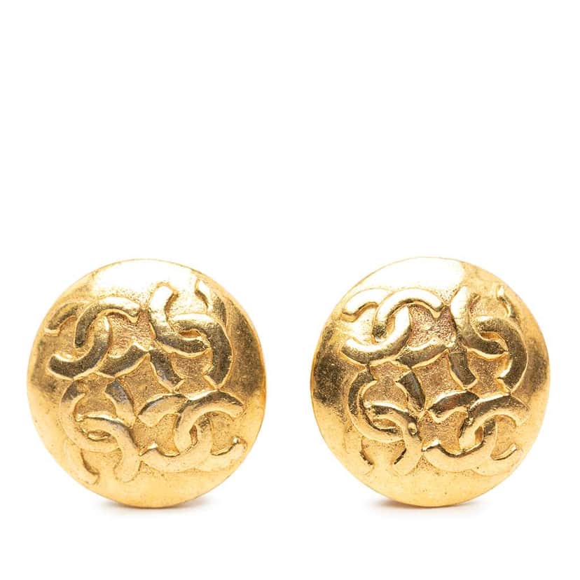 Chanel CC Gold Plated Round Clip On Earrings Gold Metal Very good condition - Front View