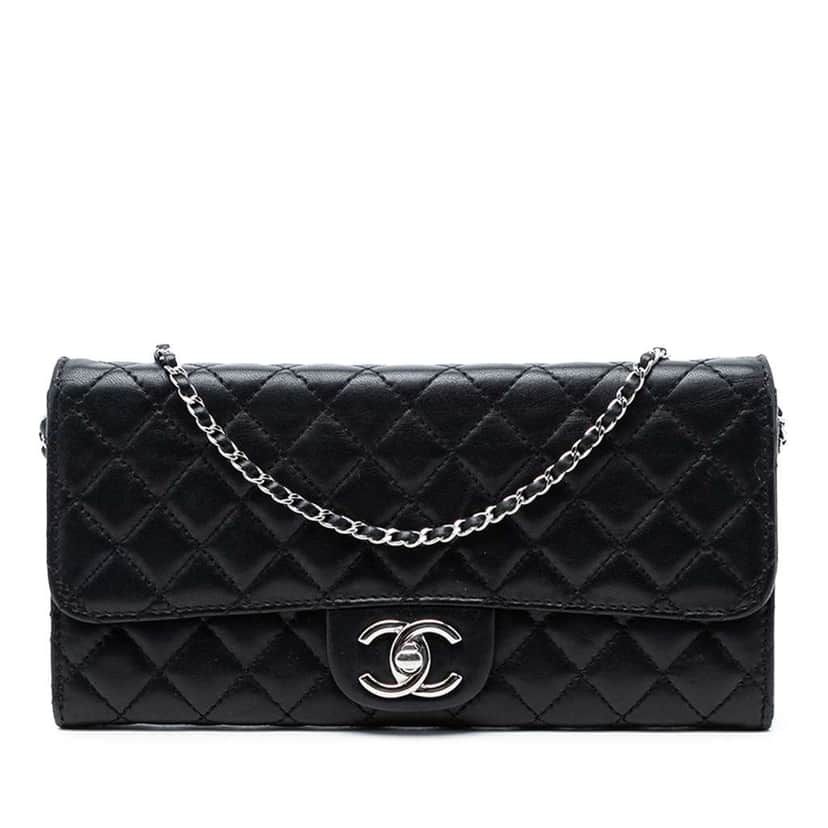 Chanel CC Quilted Lambskin East West Wallet on Chain Black Leather Very good condition - Front View