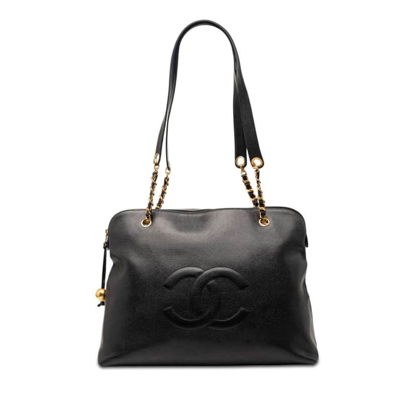Chanel CC Caviar Shoulder Bag Black Leather Very good condition - Front View