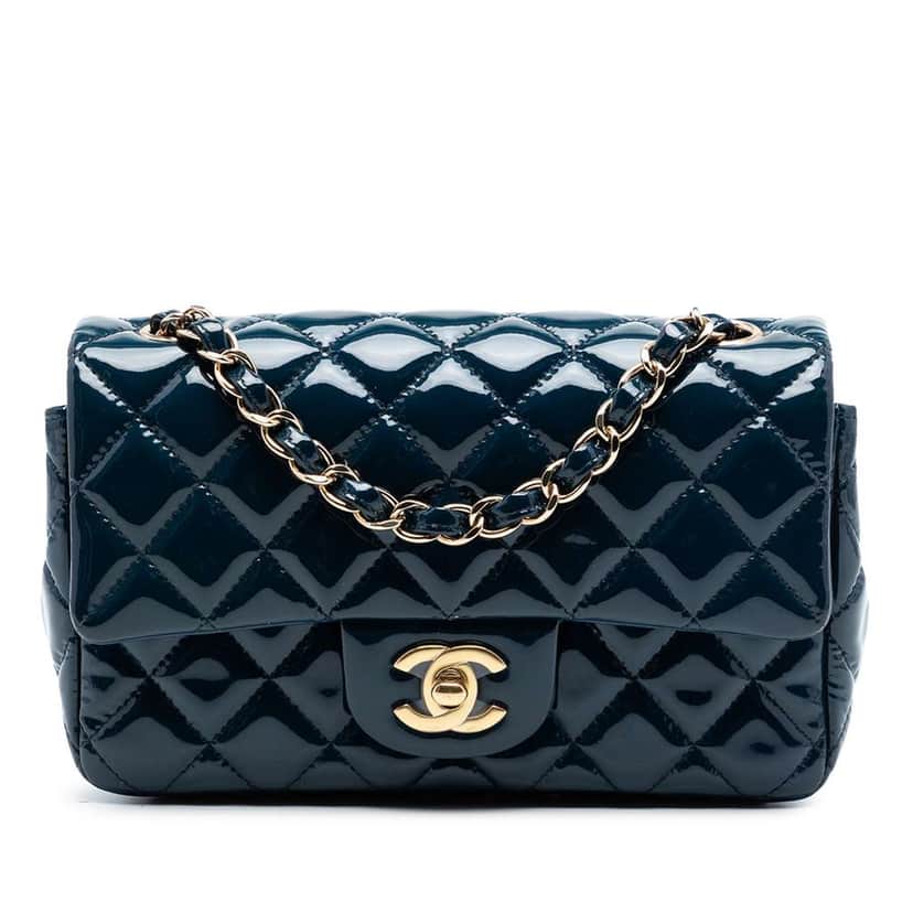 Chanel Mini Rectangular Classic Patent Single Flap Blue Leather Very good condition - Front View