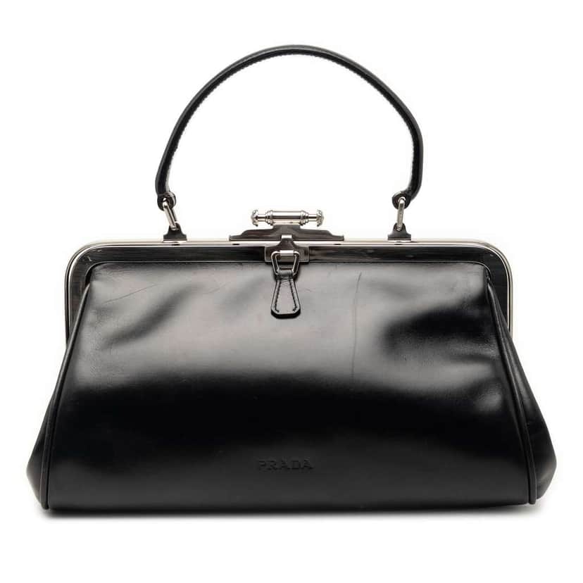 Prada Vitello Cernier Doctors Frame Bag Black Leather Very good condition - Front View