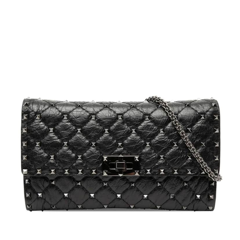 Valentino Quilted Nappa Rockstud Spike Wallet On Chain Black Leather Very good condition - Front View