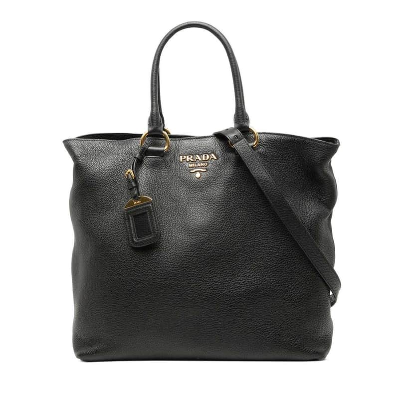 Prada Vitello Phenix Open Convertible Tote Black Leather Very good condition - Front View