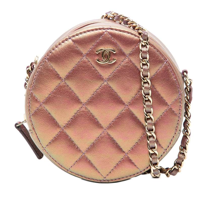 Chanel Quilted Iridescent Lambskin Round Clutch With Chain Purple Leather Very good condition - Front View