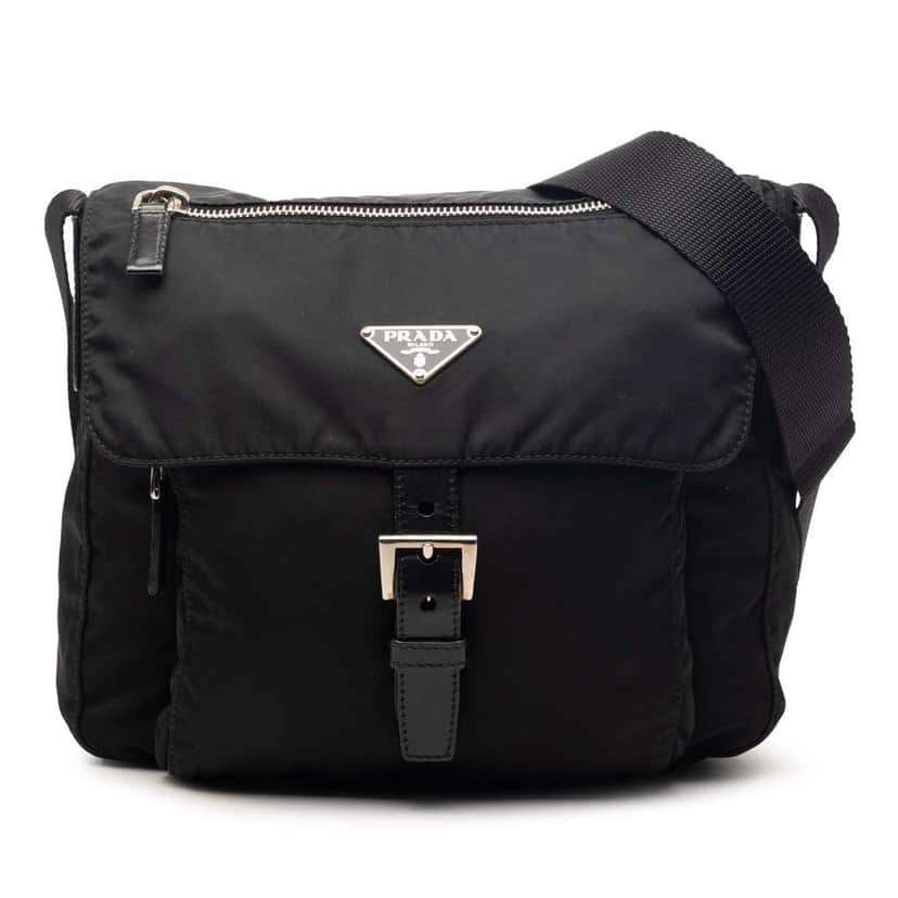 Prada Tessuto Zip Buckle Messenger Bag Black Very good condition - Front View