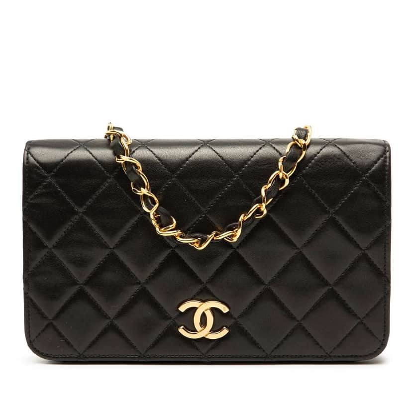 Chanel CC Quilted Lambskin Full Flap Wallet on Chain Black Leather Very good condition - Front View