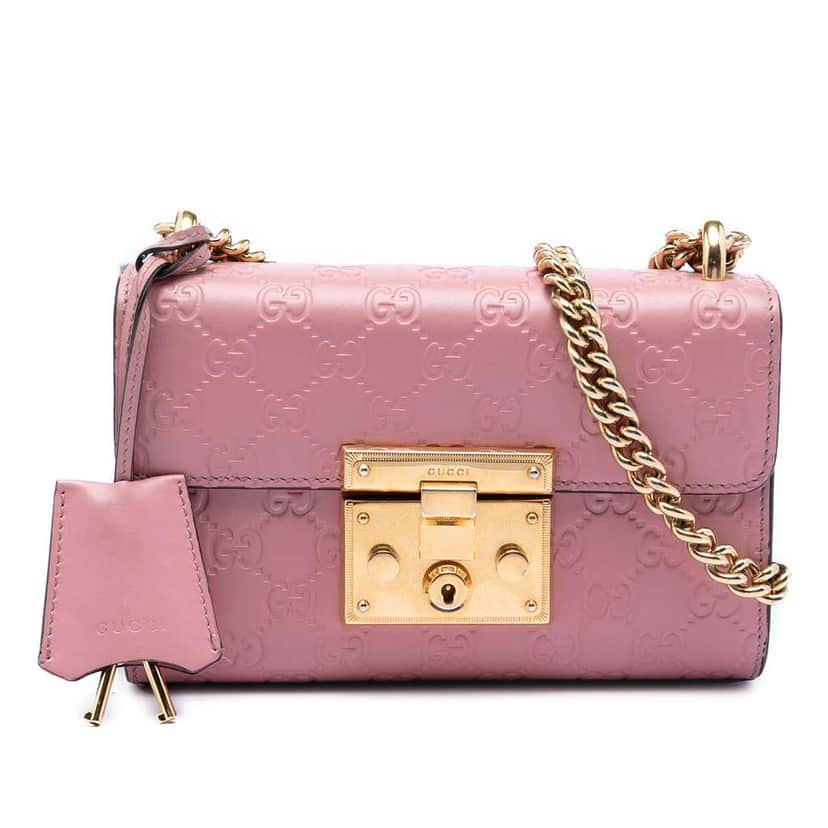 Gucci Small Guccissima Padlock Crossbody Pink Leather Very good condition - Front View