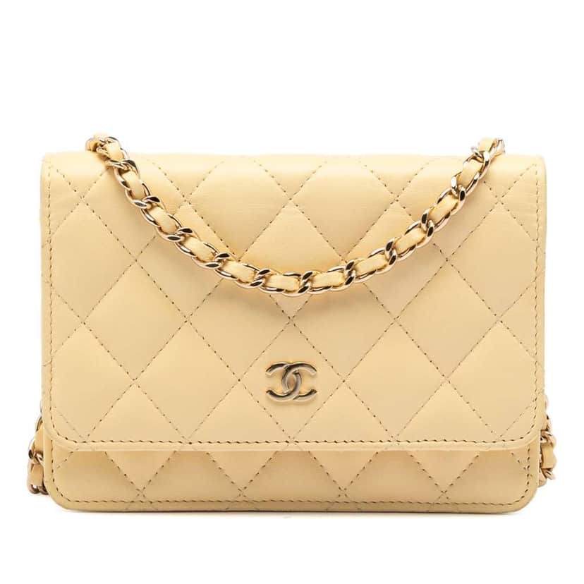 Chanel Mini CC Lambskin Wallet on Chain Yellow Leather Very good condition - Front View