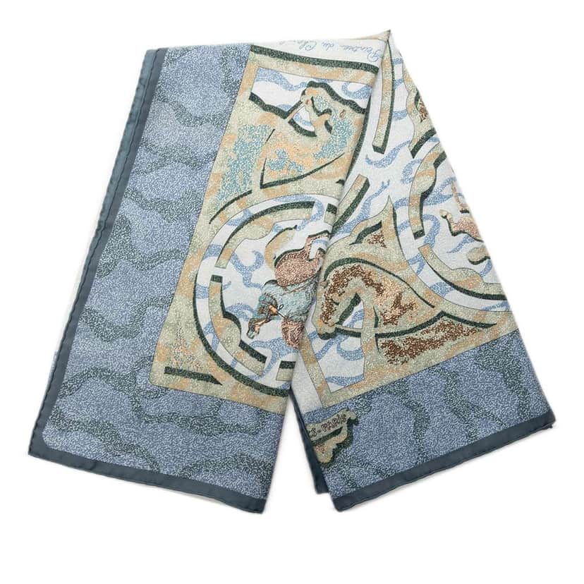 Hermès Alfred De Dreux Peintre du Cheval Silk Scarf 90 Blue Silk Never worn - Front View