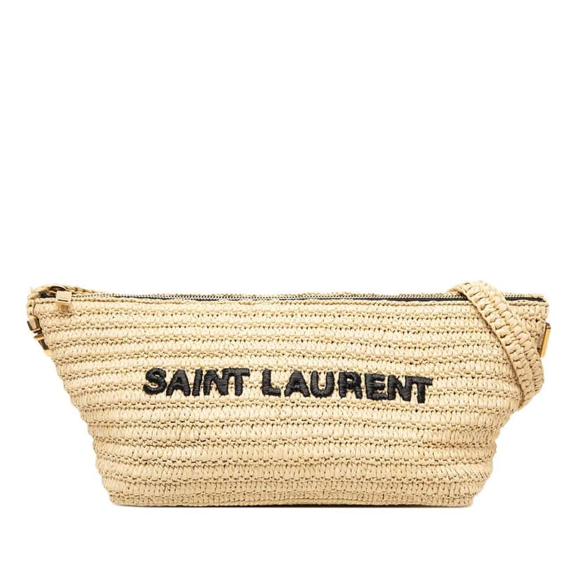 Saint Laurent Woven Raffia Le Tuc Logo Shoulder Bag Beige Very good condition - Front View