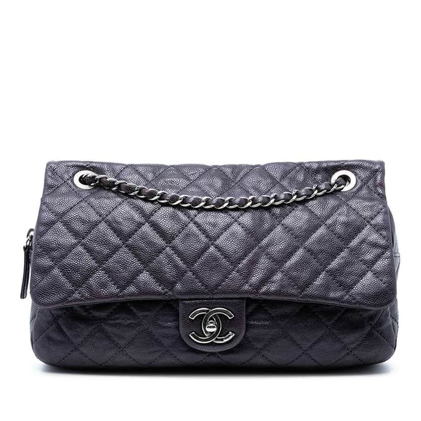 Chanel Jumbo Quilted Iridescent Caviar Easy Flap Grey Leather Very good condition - Front View
