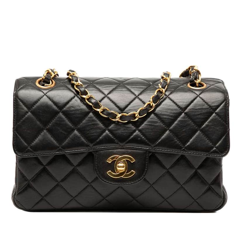 Chanel Small Quilted Lambskin Double Sided Flap Black Leather Very good condition - Front View