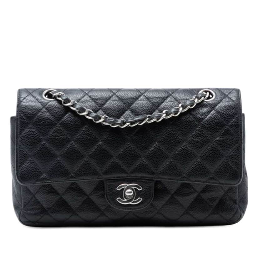 Chanel Medium Classic Caviar Double Flap Black Leather Very good condition - Front View