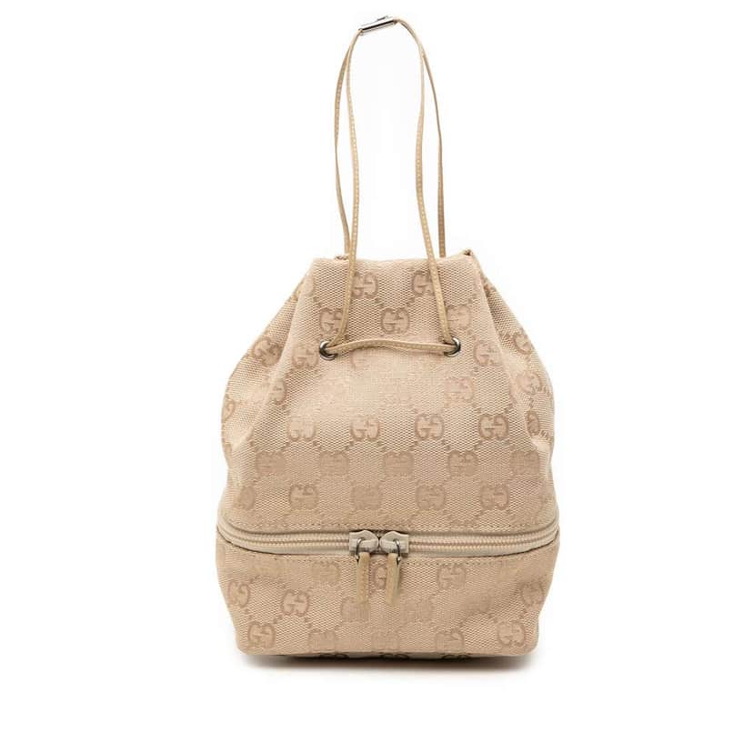 Gucci GG Canvas Drawstring Pouch Beige Canvas Very good condition - Front View