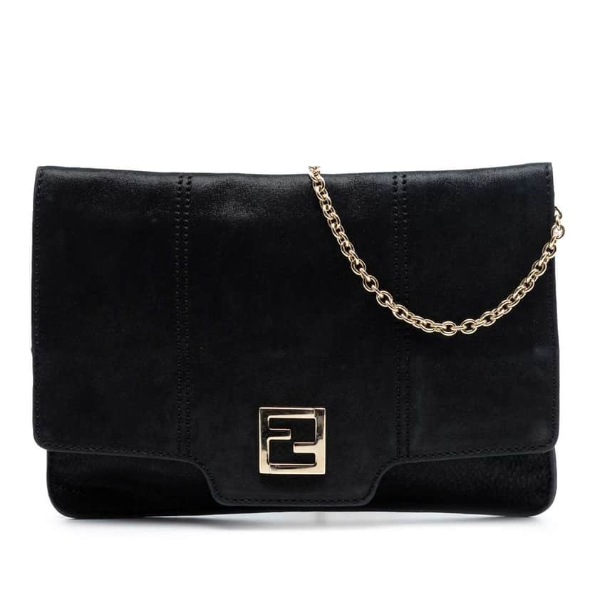 Fendi Nubuck FF Chain Flap Black Leather Very good condition - Front View
