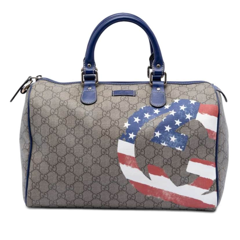 Gucci Unicef Medium GG Supreme American Flag Joy Boston Bag Beige Canvas Very good condition - Front View