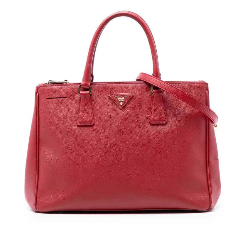 Prada Large Saffiano Lux Galleria Double Zip Satchel Red Leather Very good condition - Front View