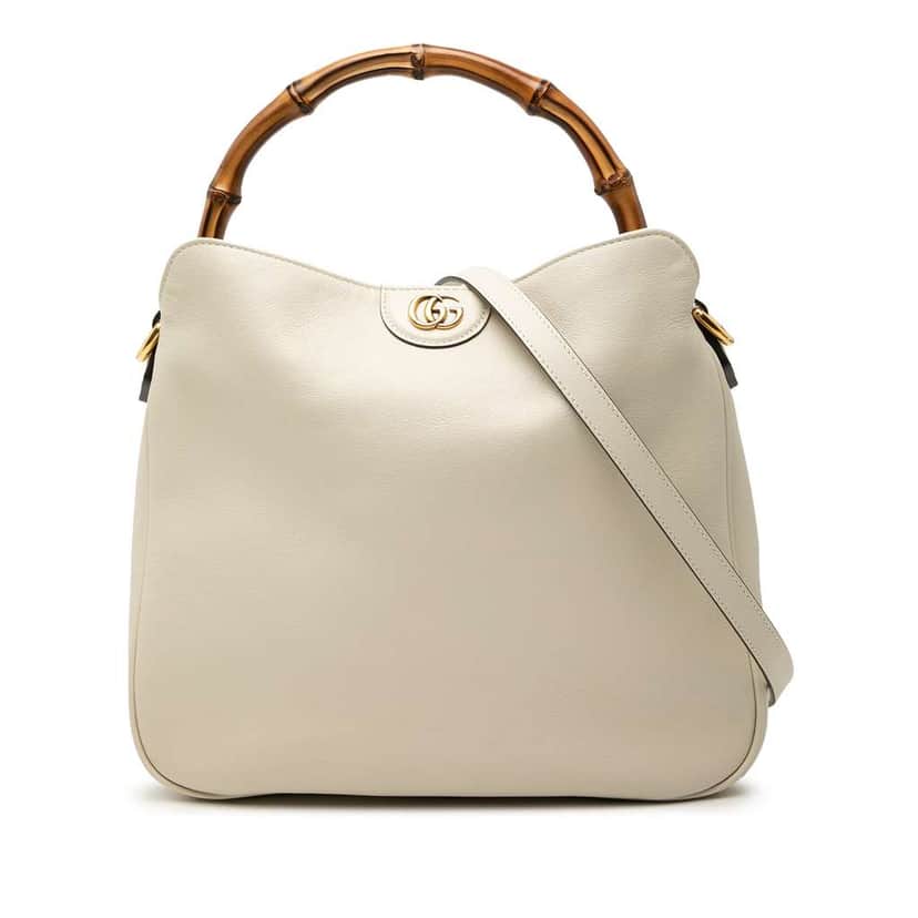 Gucci Medium Leather Bamboo Diana Satchel White Leather Very good condition - Front View