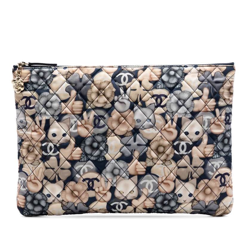 Chanel Large Quilted Nylon Cat Emoticon O Case Clutch Blue Very good condition - Front View