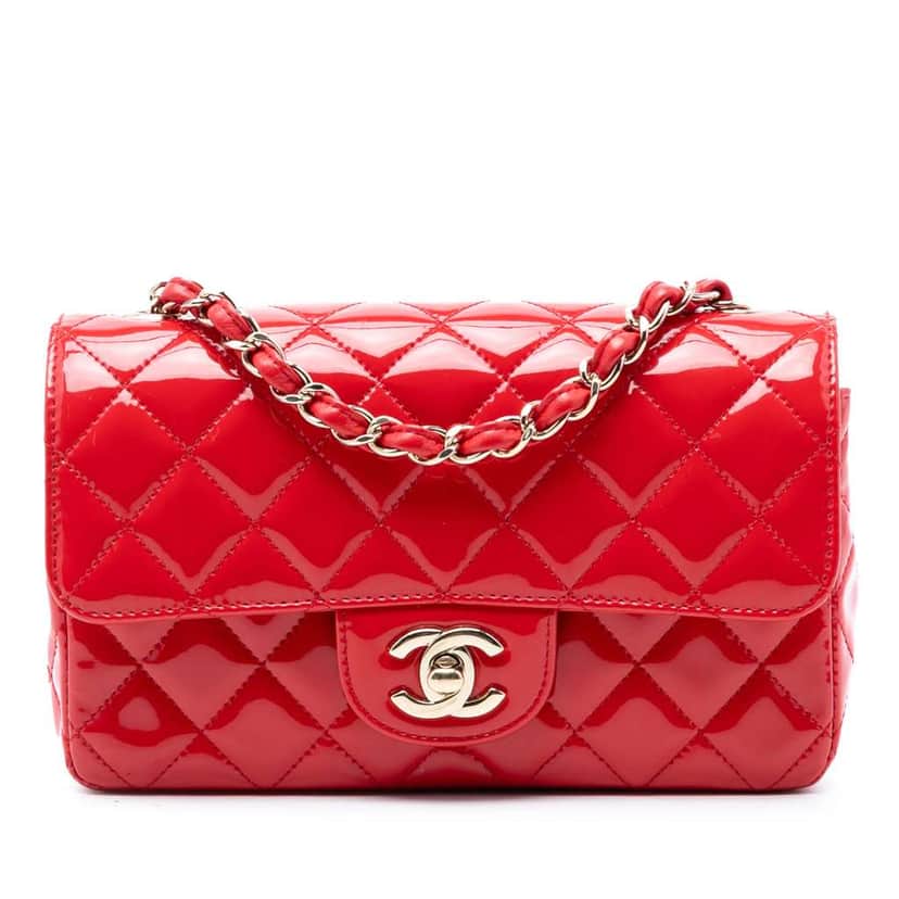 Chanel Mini Rectangular Classic Patent Single Flap Red Leather Very good condition - Front View