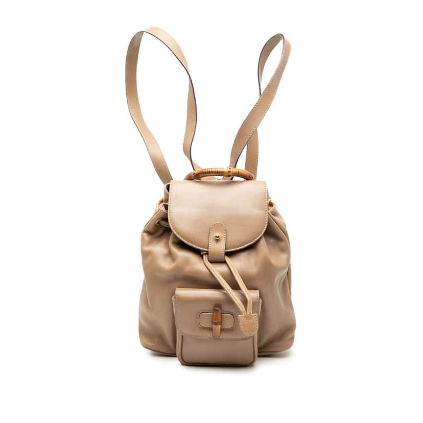 Gucci Leather Bamboo Drawstring Backpack Brown Leather Very good condition - Front View