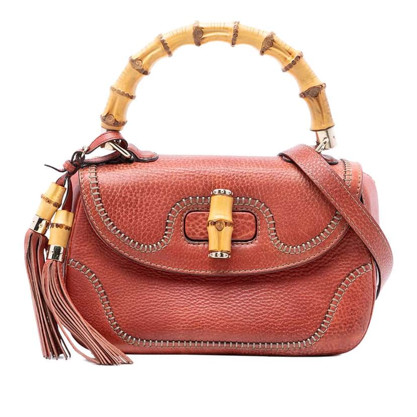 Gucci Medium Leather New Bamboo Satchel Red Leather Very good condition - Front View