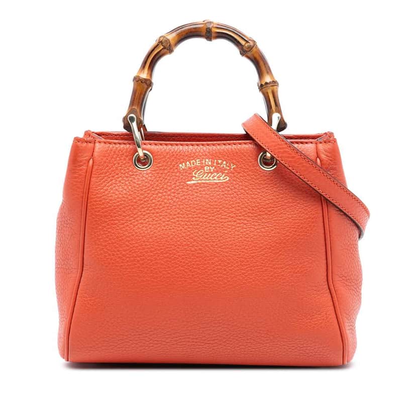 Gucci Mini Calfskin Bamboo Shopper Satchel Orange Leather Very good condition - Front View