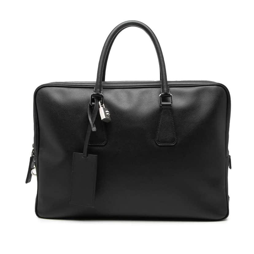 Prada Saffiano Business Bag Black Leather Good condition - Front View
