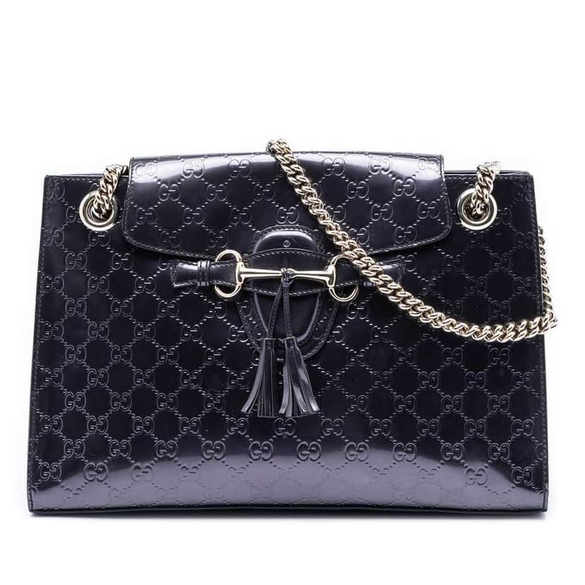 Gucci Large Patent Guccissima Emily Shoulder Bag Purple Leather Very good condition - Front View