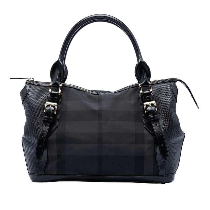 Burberry Beat Check Nylon Ellers Satchel Black Very good condition - Front View