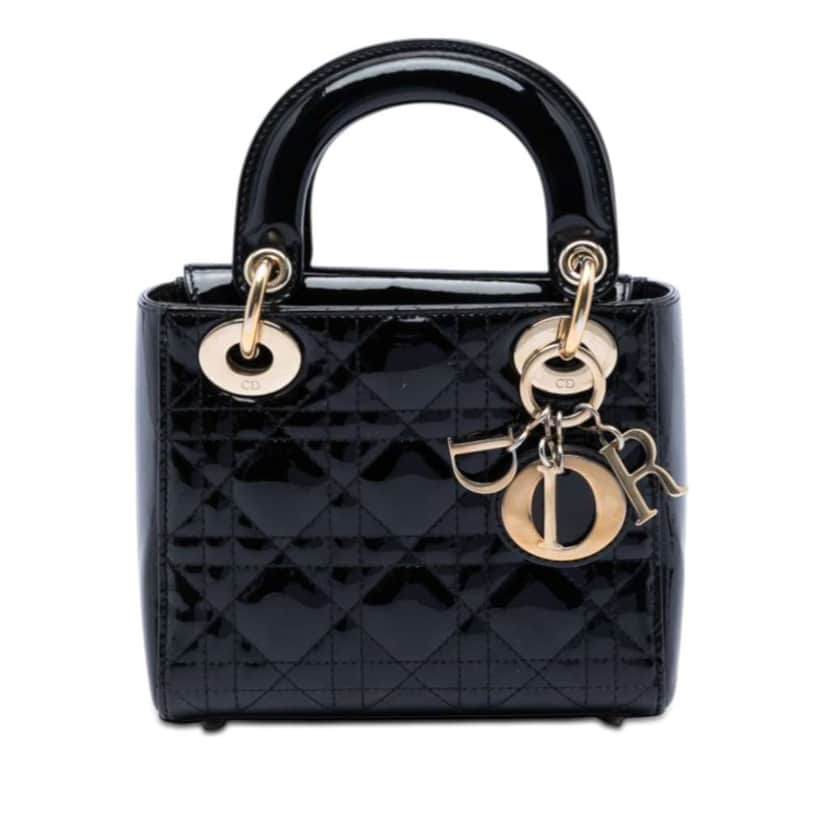 Dior Mini Patent Cannage Lady Dior Black Leather Very good condition - Front View