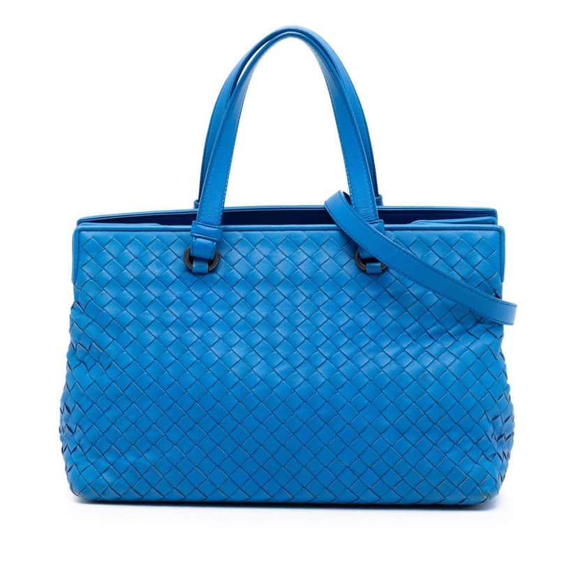 Bottega Veneta Small Nappa Intrecciato Accordion Satchel Blue Leather Very good condition - Front View