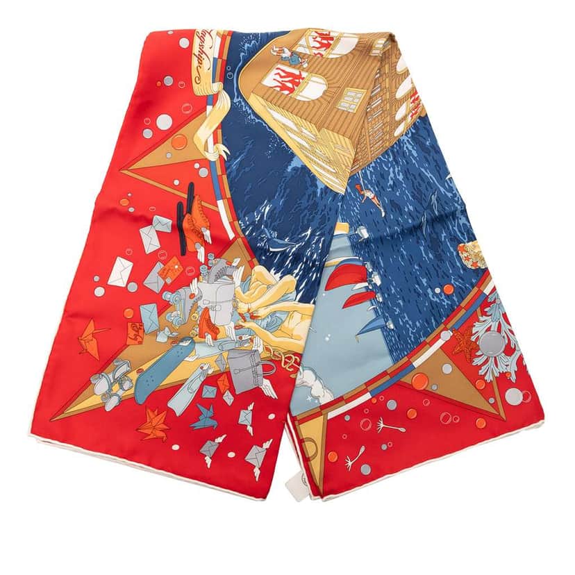 Hermès Flagship Silk Scarf 90 Red Silk Very good condition - Front View