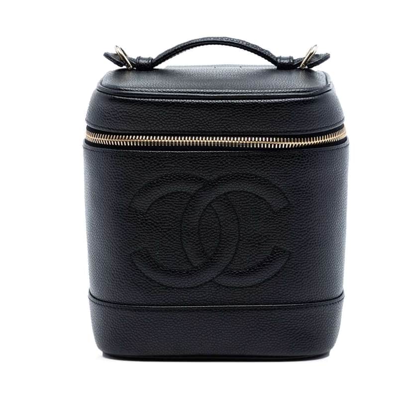 Chanel CC Caviar Vanity Bag Black Leather Very good condition - Front View