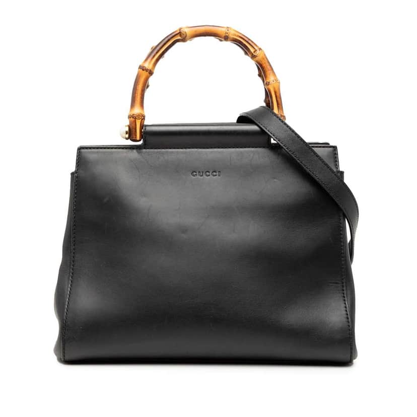 Gucci Small Leather Bamboo Nymphaea Satchel Black Leather Very good condition - Front View
