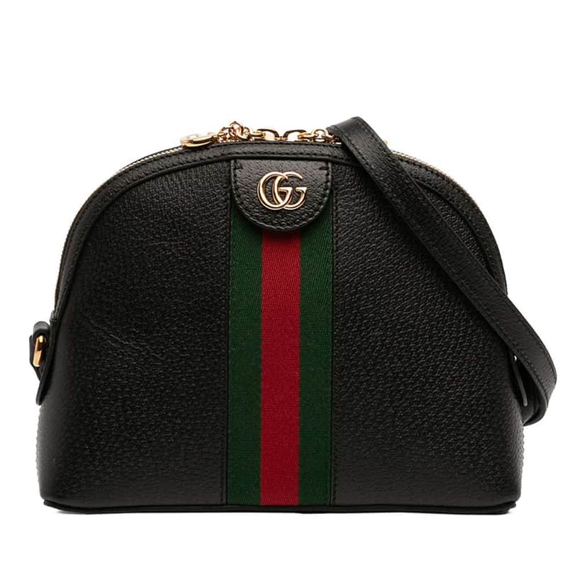 Gucci Small Calfskin Web Ophidia Dome Crossbody Black Leather Very good condition - Front View