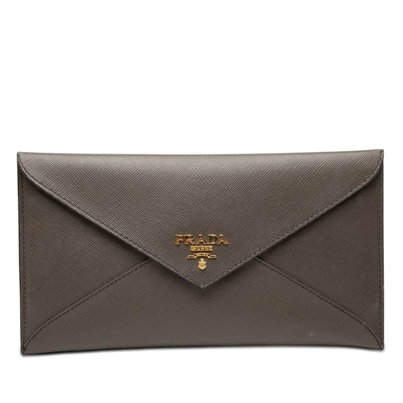 Prada Saffiano Envelope Clutch Grey Leather Very good condition - Front View
