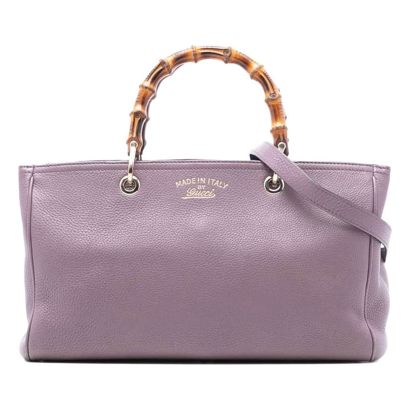 Gucci Medium Calfskin Bamboo Shopper Satchel Purple Leather Very good condition - Front View