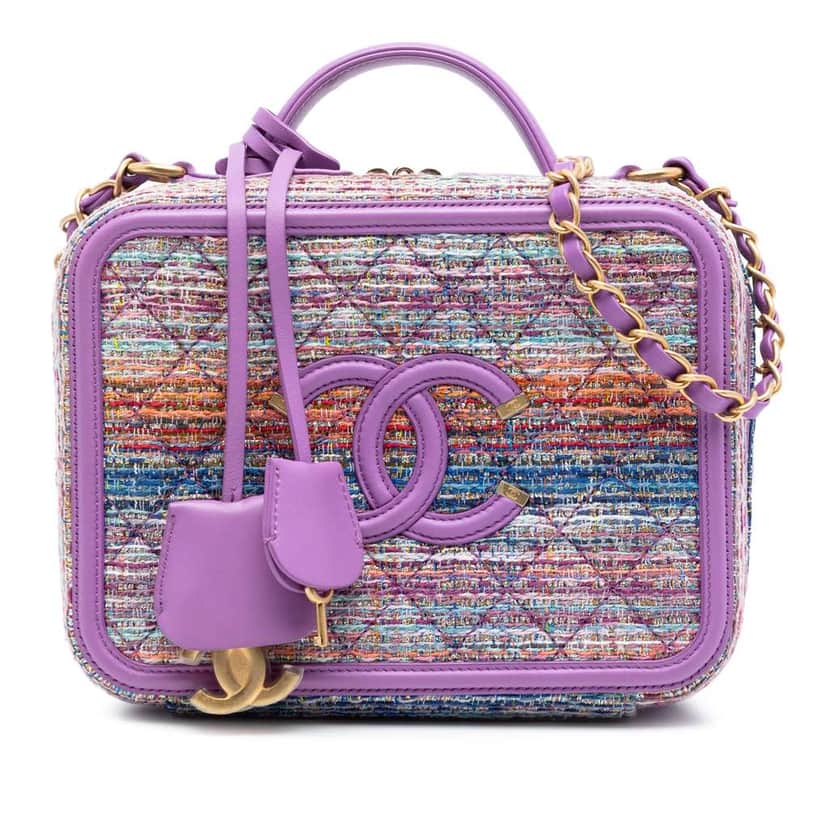 Chanel Small Tweed CC Filigree Vanity Case Purple Tweed Very good condition - Front View