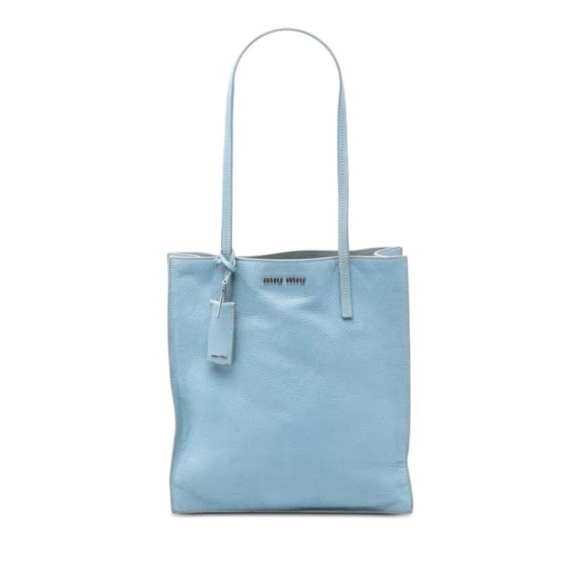 Miu Miu Goatskin Madras Tote Blue Leather Very good condition - Front View