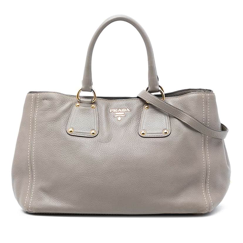 Prada Vitello Daino Open Convertible Tote Grey Leather Very good condition - Front View