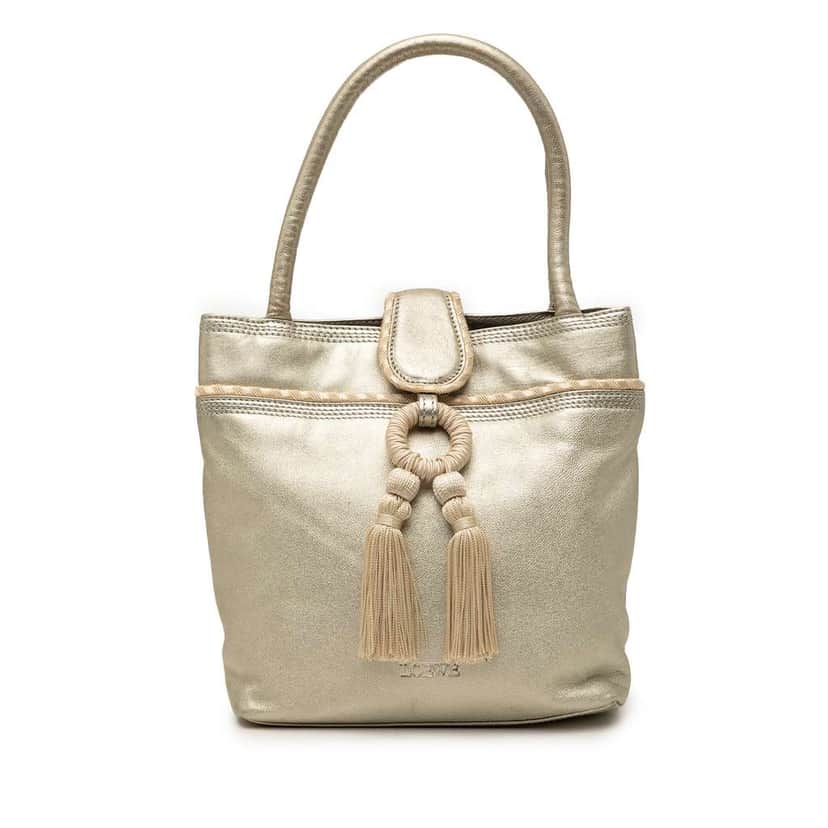 Loewe Metallic Leather Fringe Tassel Handbag Gold Leather Very good condition - Front View