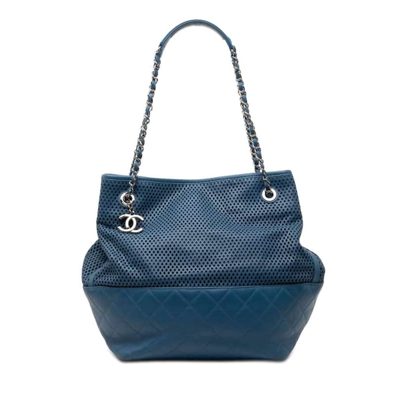 Chanel Perforated Calfskin Up In The Air North South Tote Blue Leather Very good condition - Front View