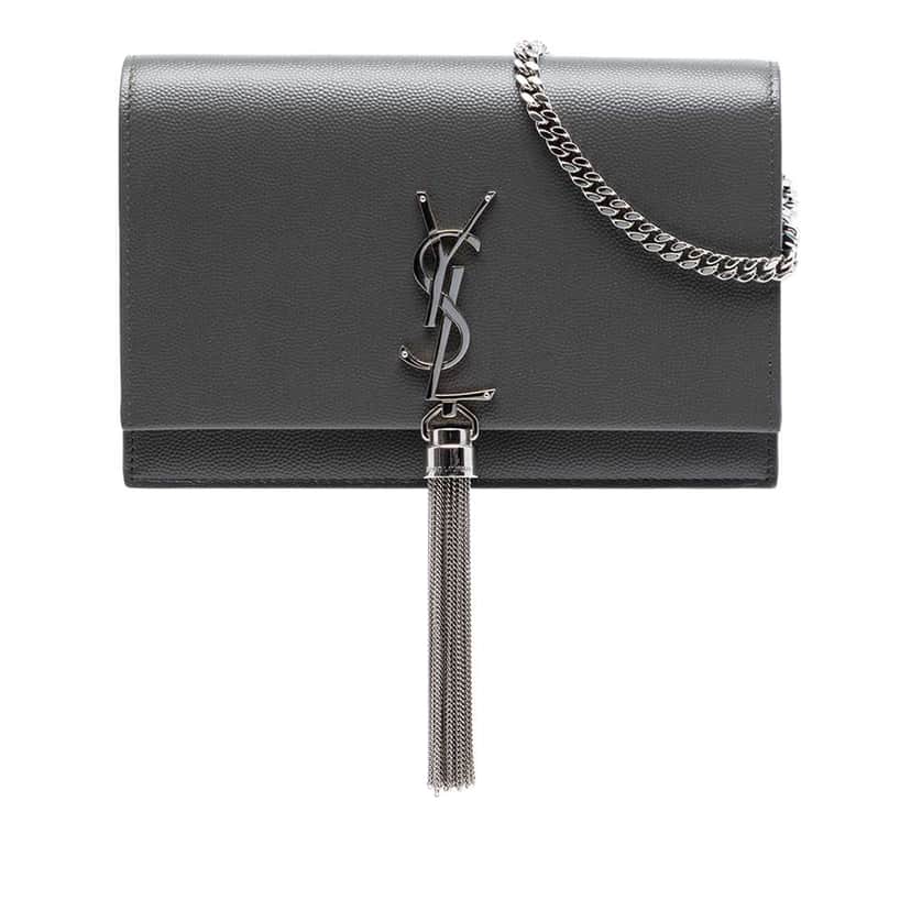 Saint Laurent Grain de Poudre Monogram Kate Tassel Wallet on Chain Grey Leather Very good condition - Front View