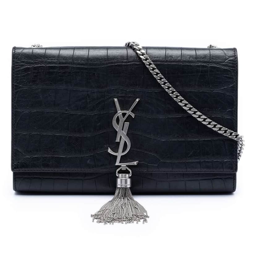 Saint Laurent Medium Croc Embossed Leather Kate Tassel Crossbody Black Leather Very good condition - Front View