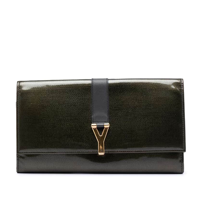 Saint Laurent Patent Chyc Ligne Travel Wallet Green Leather Very good condition - Front View